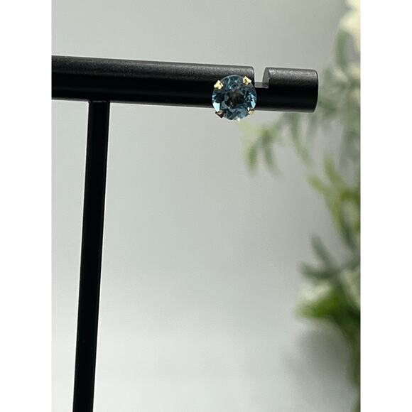 Designer Signed‎ Yellow Gold 10k Prong Swiss Blue Topaz Earring 14k Backs 6mm - Picture 13 of 14